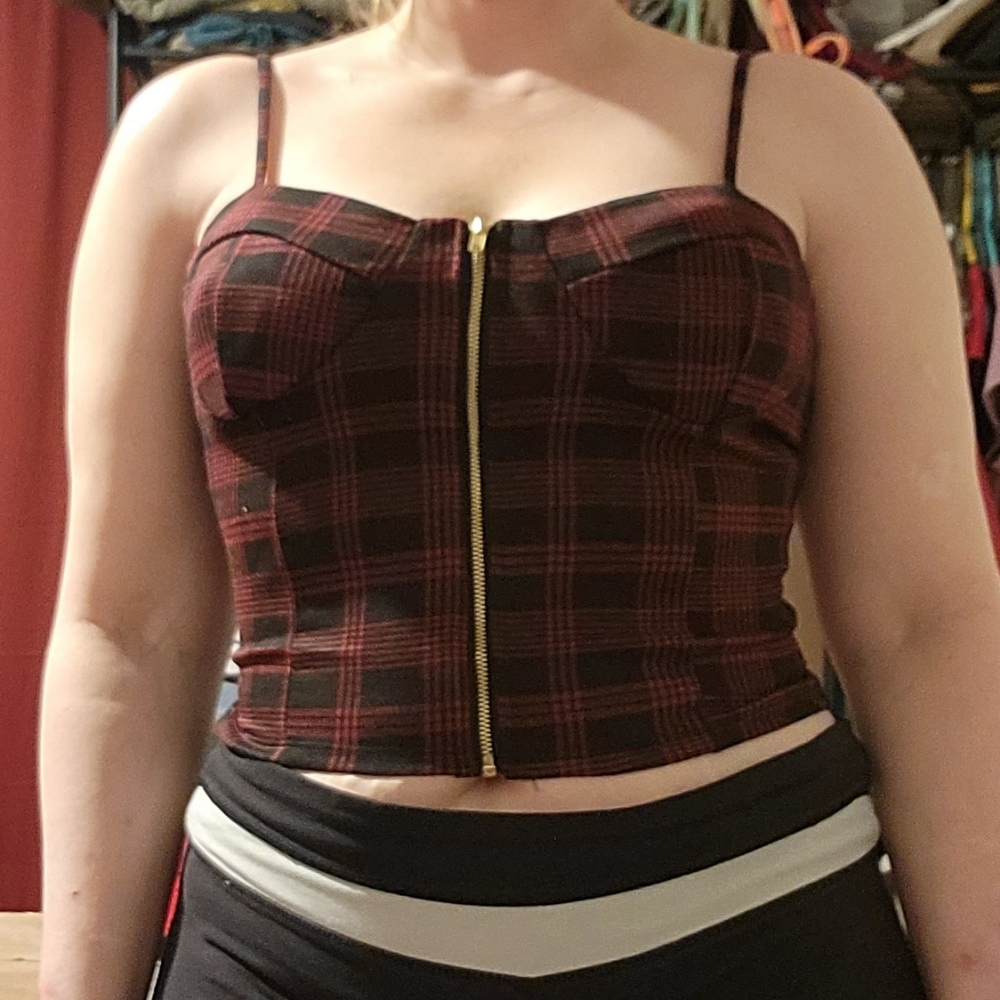 Plaid zip cami top